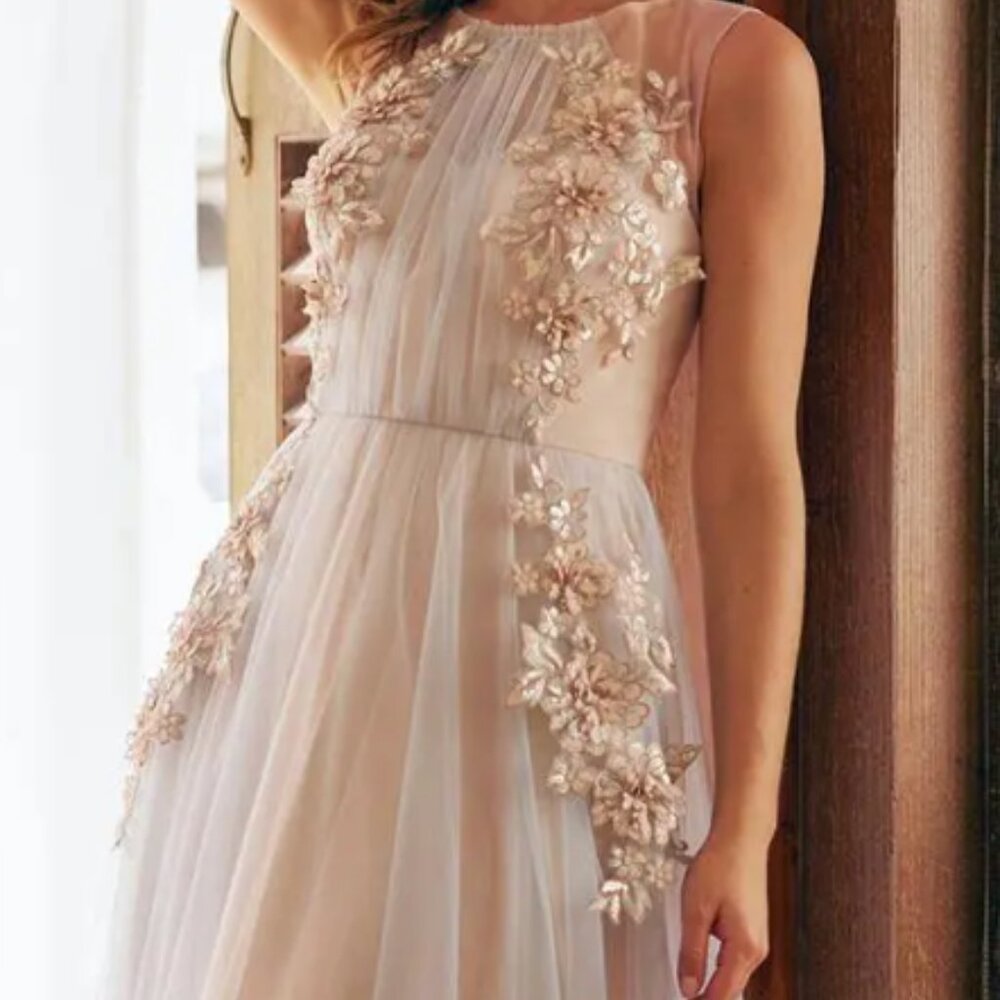 Dusty Blue Blush Pink A-line Prom/Wedding/Bridal/Evening Dresses